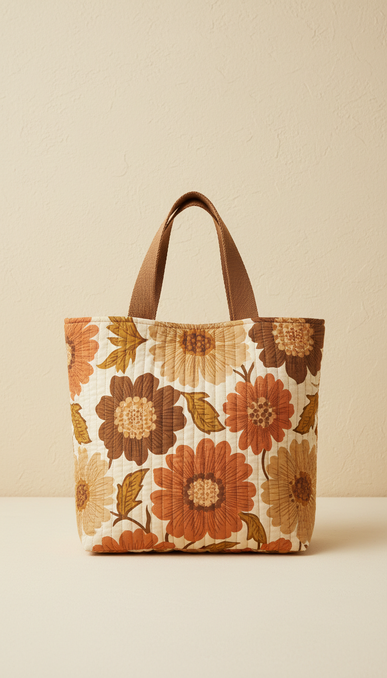 Quilted Cotton Tote with Block Print
